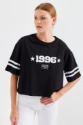 4322 Baskılı Oversize Basic Tişört - Siyah resmi