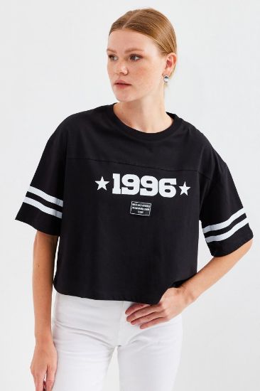 4322 Baskılı Oversize Basic Tişört - Siyah resmi
