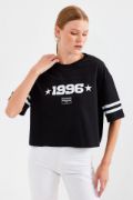 4322 Baskılı Oversize Basic Tişört - Siyah resmi