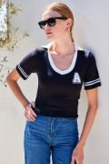 4320 Polo Yaka Basic Triko Bluz - Siyah resmi