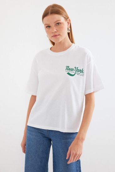4318 Baskılı Basic Tişört - Beyaz resmi