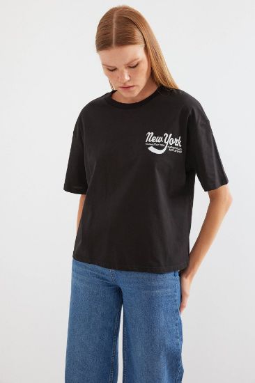 4318 Baskılı Basic Tişört - Siyah resmi