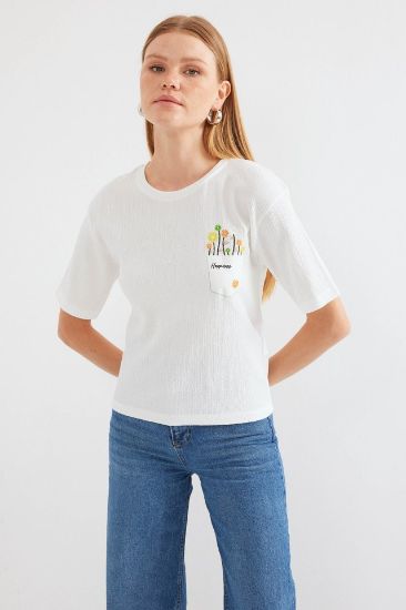 912 Baskılı Örme Basic Tişört - Beyaz resmi