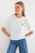 912 Baskılı Örme Basic Tişört - Beyaz resmi