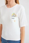 912 Baskılı Örme Basic Tişört - Beyaz resmi