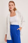 Gümüş Varaklı Örme Kimono 5925 resmi