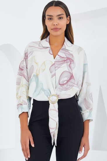 Oversize Dökümlü Crop Saten Gömlek 906 - Gül Kurusu resmi