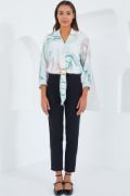 Oversize Dökümlü Crop Saten Gömlek 906 - Mint resmi