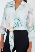 Oversize Dökümlü Crop Saten Gömlek 906 - Mint resmi