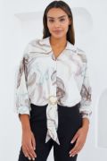 Oversize Dökümlü Crop Saten Gömlek 906 - Kahverengi resmi