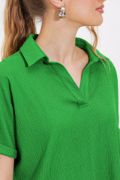 Yeşil Oversize Polo Yaka Örme Bluz 0486 resmi