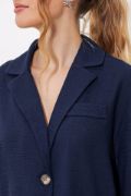 Lacivert Çift Düğmeli Oversize Crop Keten Ceket 0706 resmi