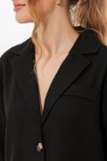 Siyah Çift Düğmeli Oversize Crop Keten Ceket 0706 resmi