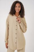 Bej Oversize Keten Alt Üst Takım 6622 resmi