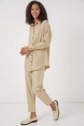 Bej Oversize Keten Alt Üst Takım 6622 resmi
