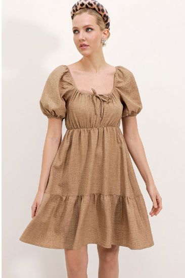 2351 Kloş Poplin Elbise - Camel resmi