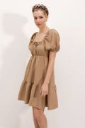 2351 Kloş Poplin Elbise - Camel resmi