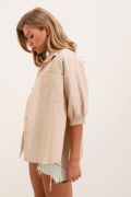 20213 Oversize Kısa Kol Basic Gömlek - Krem resmi