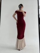 Striptiz Omuzlu Uzun Elbise- Bordo resmi
