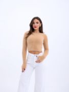 42471 TRİKO CROP KAZAK-BEJ resmi