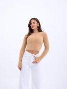 42471 TRİKO CROP KAZAK-BEJ resmi