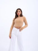 42471 TRİKO CROP KAZAK-BEJ resmi