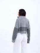 43311 TRİKO ÇİZGİLİ FERMUARLI CROP-GRİ-SİYAH resmi