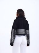 43311 TRİKO ÇİZGİLİ FERMUARLI CROP-SİYAH-EKRU resmi