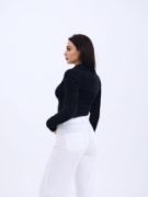 42531 TRİKO SİMLİ YAKALI CROP-SİYAH resmi