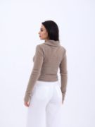 42531 TRİKO SİMLİ YAKALI CROP-KAHVE resmi