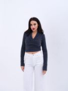 42531 TRİKO SİMLİ YAKALI CROP-ANTRASİT resmi