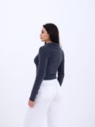 42531 TRİKO SİMLİ YAKALI CROP-ANTRASİT resmi