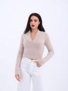 42531 TRİKO SİMLİ YAKALI CROP-TAŞ resmi