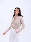 42531 TRİKO SİMLİ YAKALI CROP-TAŞ resmi