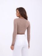 42211 TRİKO ÇİZGİLİ CROP-VİZON-KREM resmi