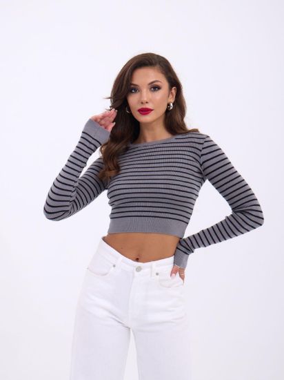 42211 TRİKO ÇİZGİLİ CROP-GRİ-SİYAH resmi