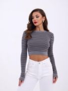 42211 TRİKO ÇİZGİLİ CROP-GRİ-SİYAH resmi