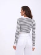 42211 TRİKO ÇİZGİLİ CROP-EKRU-SİYAH resmi