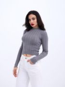 42491 TRİKO SAÇ ÖRGÜ CROP KAZAK-GRİ resmi