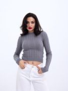 42491 TRİKO SAÇ ÖRGÜ CROP KAZAK-GRİ resmi