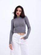 42491 TRİKO SAÇ ÖRGÜ CROP KAZAK-GRİ resmi