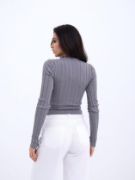 42491 TRİKO SAÇ ÖRGÜ CROP KAZAK-GRİ resmi