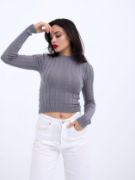 42491 TRİKO SAÇ ÖRGÜ CROP KAZAK-GRİ resmi