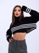 43241 TRİKO ÇİZGİLİ BALIKÇI CROP-SİYAH-EKRU resmi