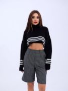 43241 TRİKO ÇİZGİLİ BALIKÇI CROP-SİYAH-EKRU resmi