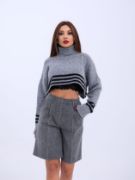43241 TRİKO ÇİZGİLİ BALIKÇI CROP-GRİ-SİYAH resmi