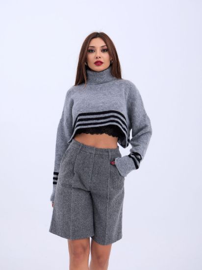 43241 TRİKO ÇİZGİLİ BALIKÇI CROP-GRİ-SİYAH resmi