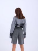 43241 TRİKO ÇİZGİLİ BALIKÇI CROP-GRİ-SİYAH resmi