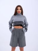 43241 TRİKO ÇİZGİLİ BALIKÇI CROP-GRİ-SİYAH resmi