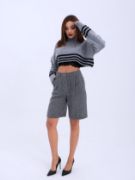 43241 TRİKO ÇİZGİLİ BALIKÇI CROP-GRİ-SİYAH resmi